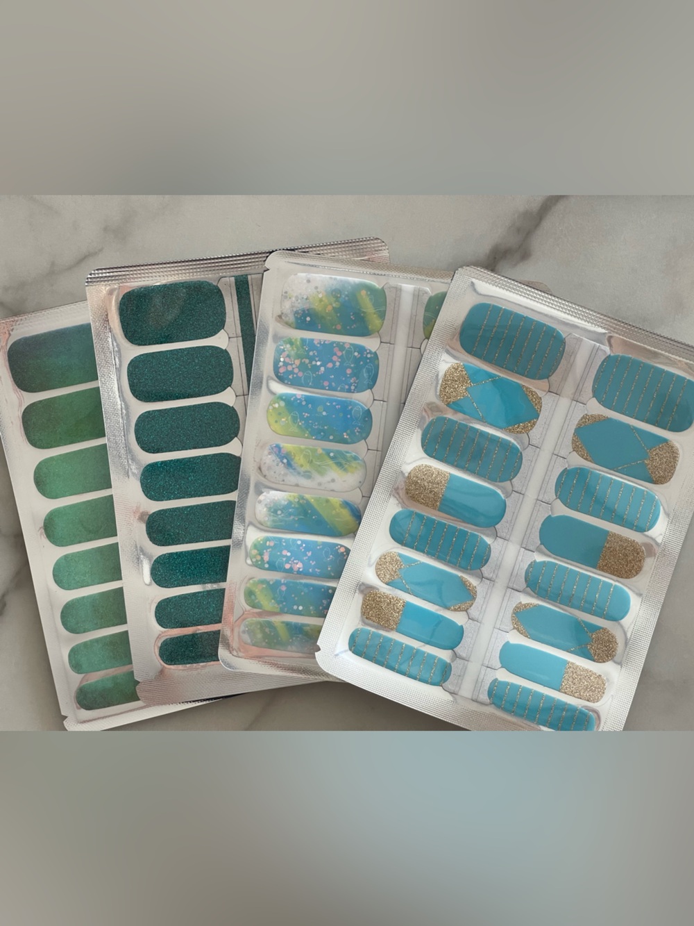 Assorted Green, Blue & Teal Nail Wrap Set with Gold Accents